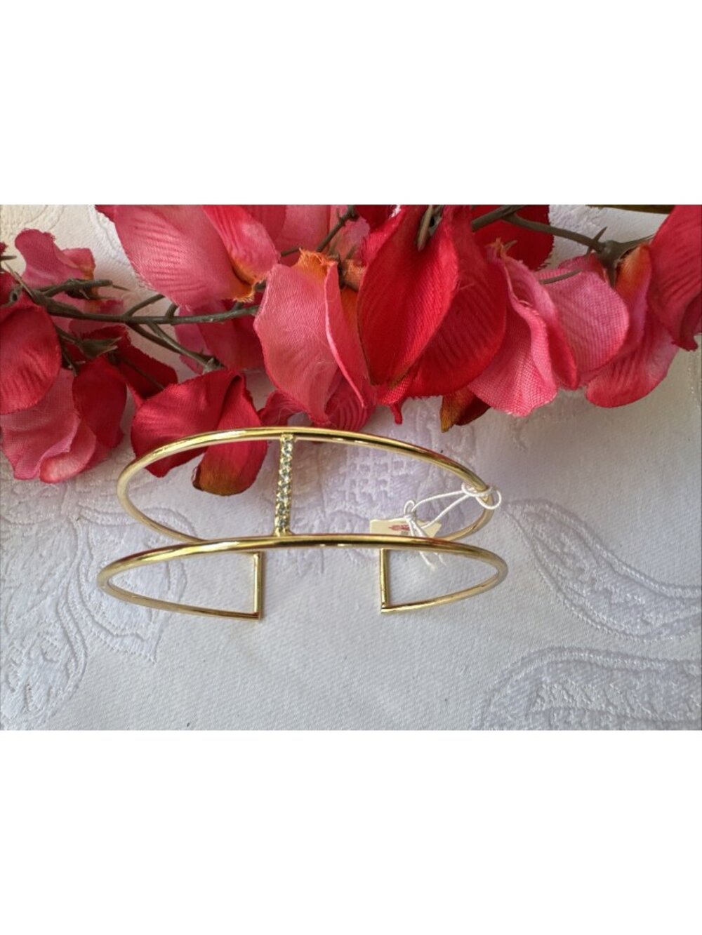 And Lovely Bracelet Women's Goldtone Cuff Thin Open Rhinestone Dainty NEW